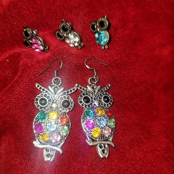 Owl Design Colorful Beads Rhinestone Inlaid Dangle Earrings - Picture 2 of 5